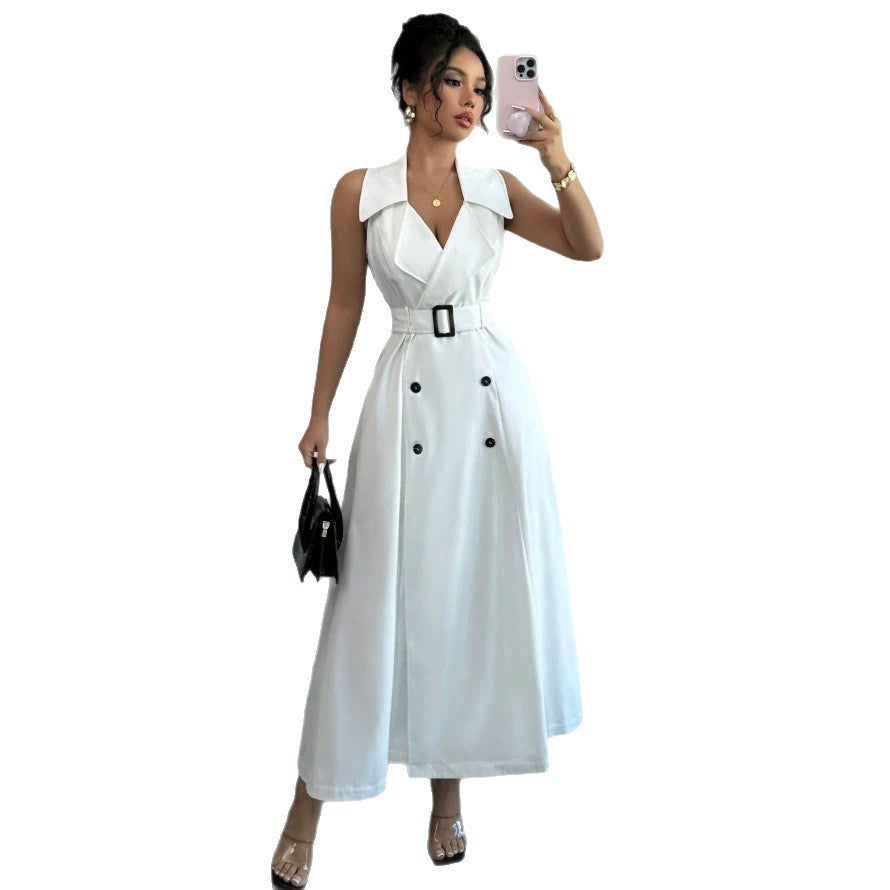 Women's Double-breasted Sleeveless Casual Dress
