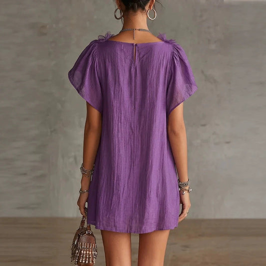 Casual Ruffled V-Neck Short-Sleeve Dress