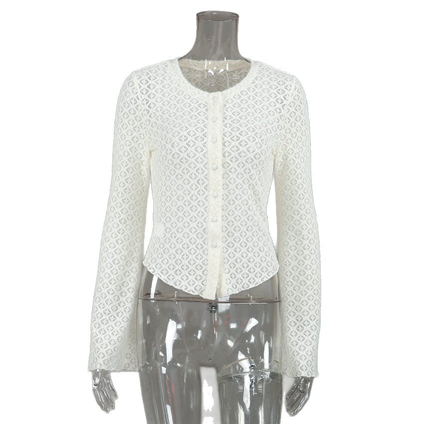 Women's Round-Neck Lace Knitted Cardigan Top