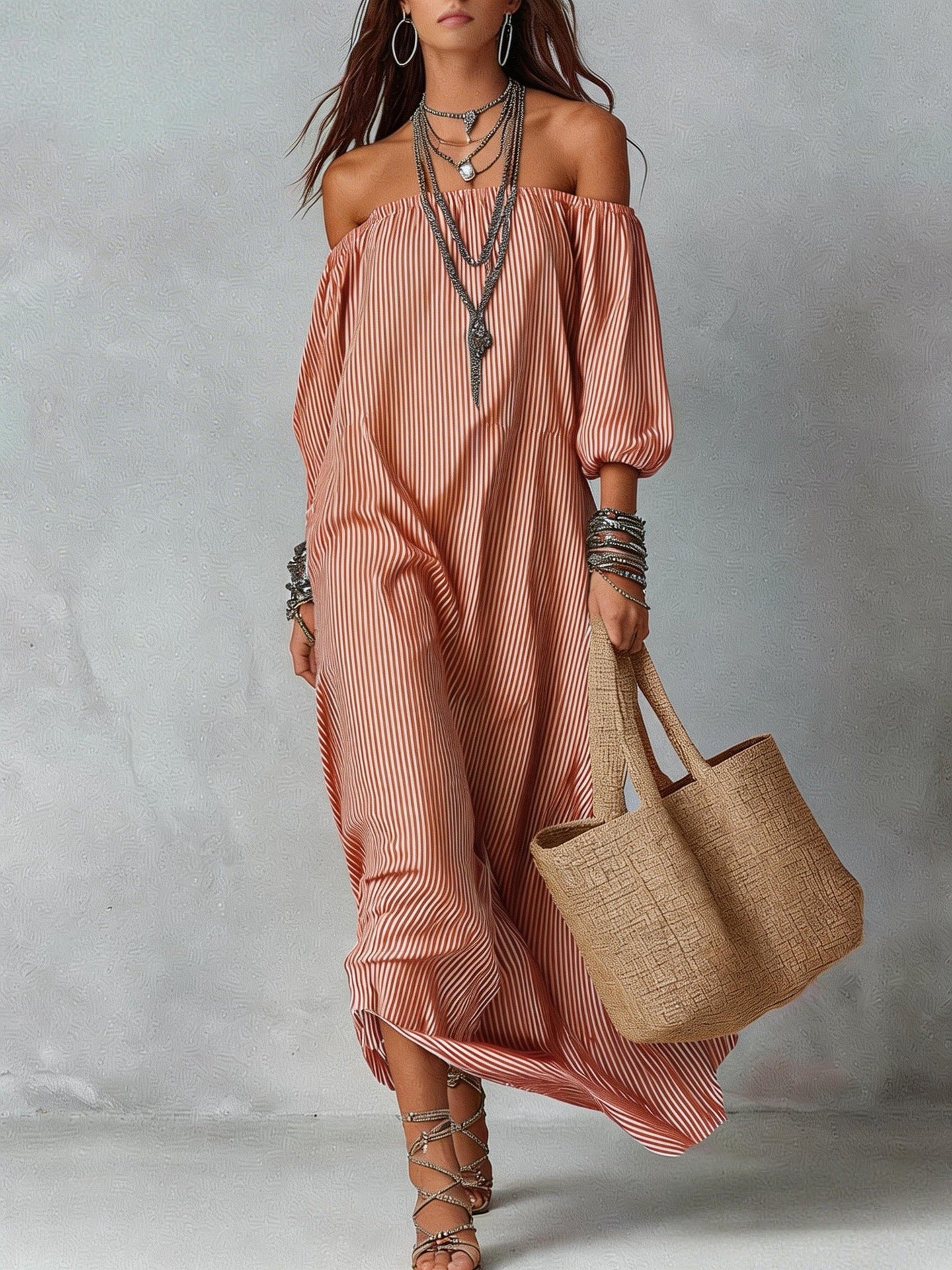 New SpringSummer Elegant Striped Loose-Fit Chic Holiday Dress For Women
