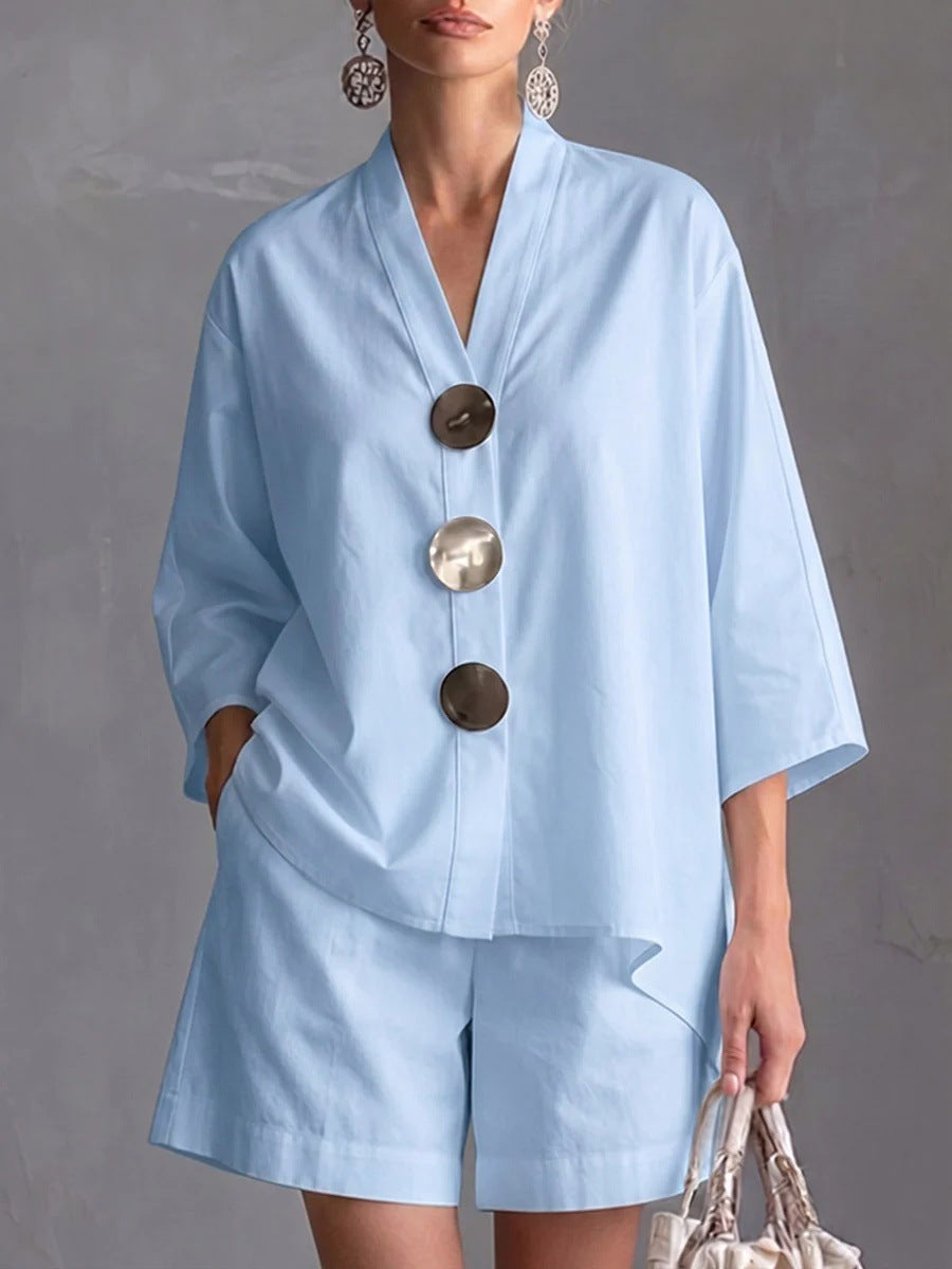 Women's Solid Color Wide-Leg Pants Suit