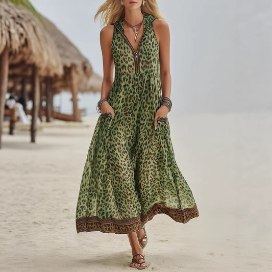 Sleeveless Leopard-print Midi Dress