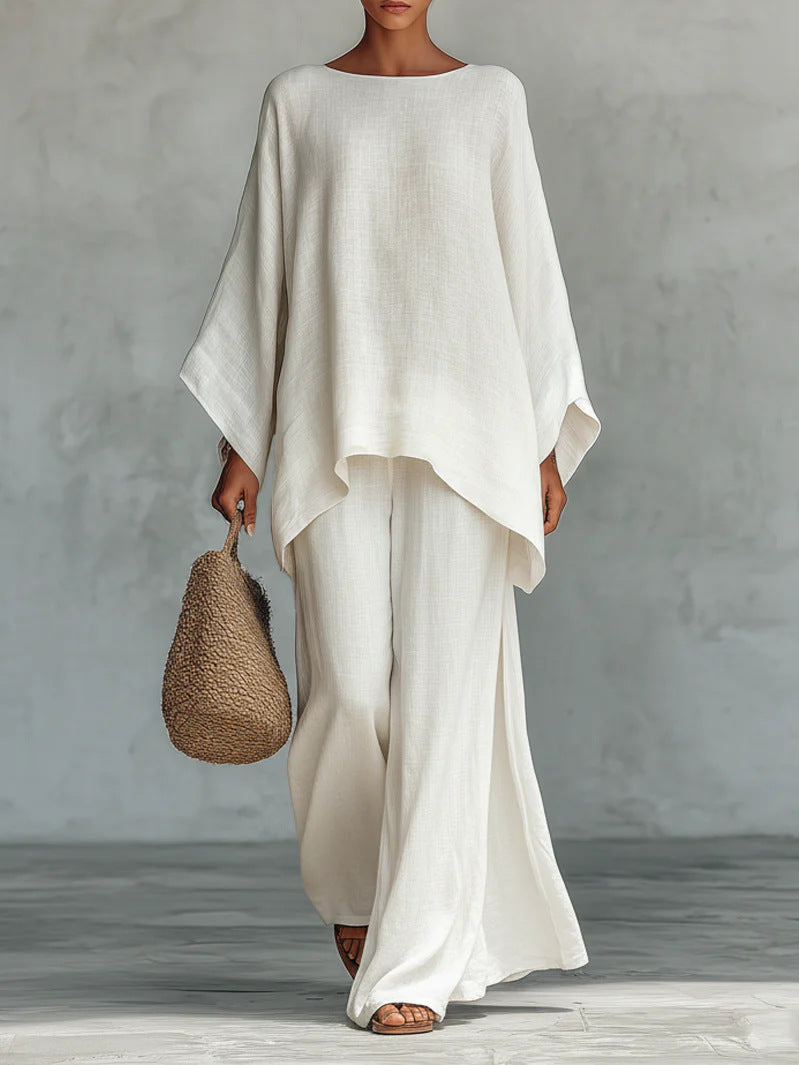 Womens Minimalist Relaxed-fit Top And Wide-leg Pants Set