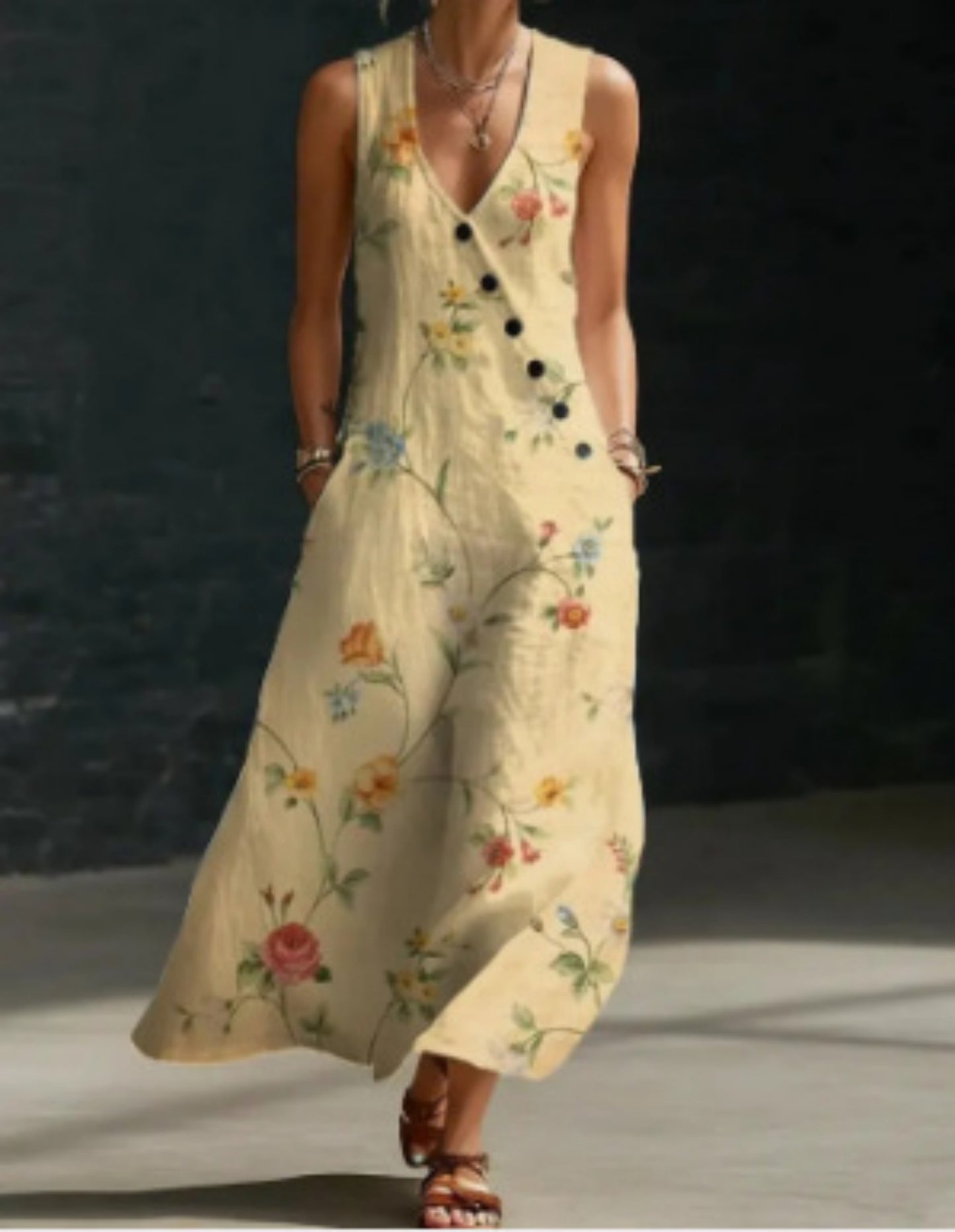 Solid Color Button Solid Color Vest Dress