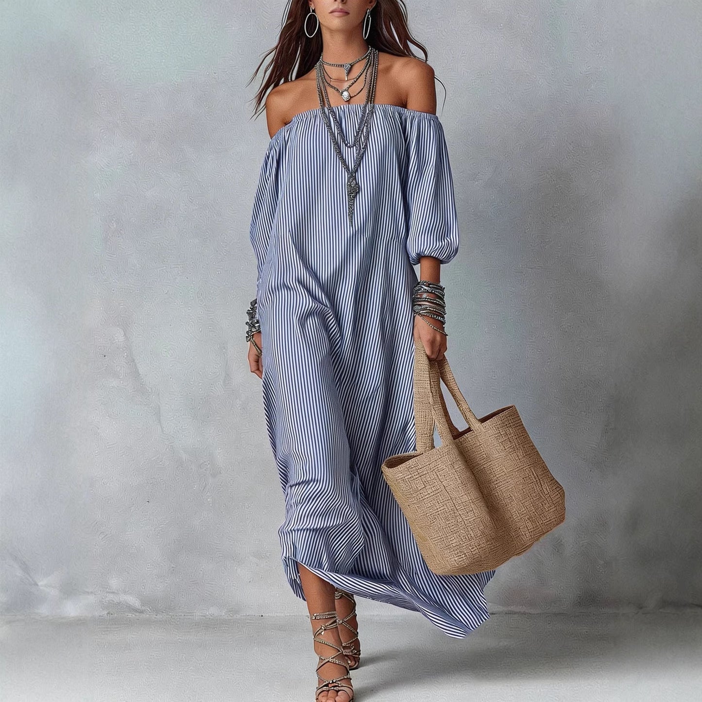 New SpringSummer Elegant Striped Loose-Fit Chic Holiday Dress For Women