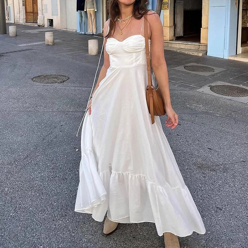 Fashionable Elegant Solid Color High Waist Slip Dress
