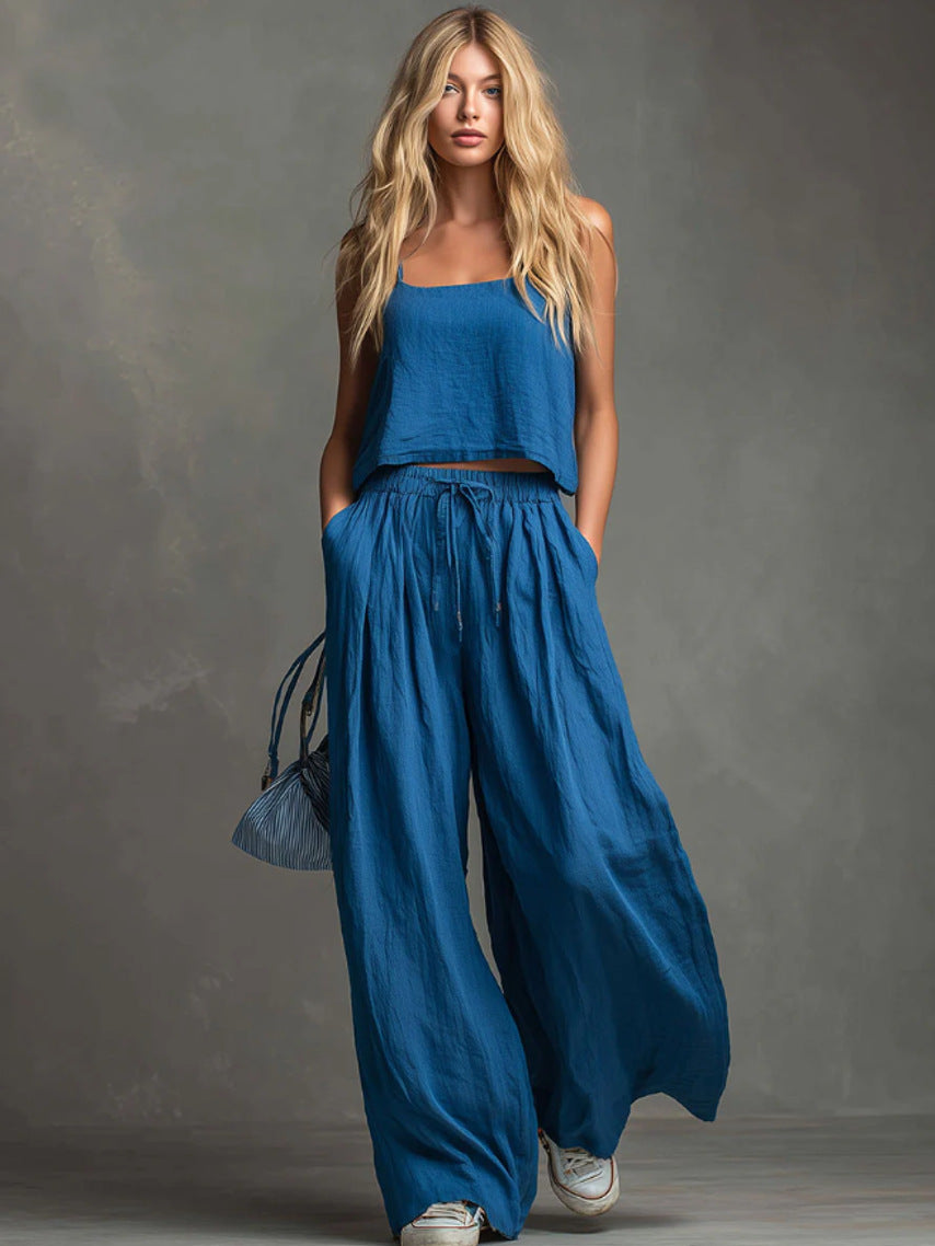 Strap Top And Wide-leg Pants Two-piece Set For Women