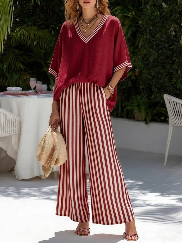 Tunic-style Striped Casual Trousers Womens Outfit