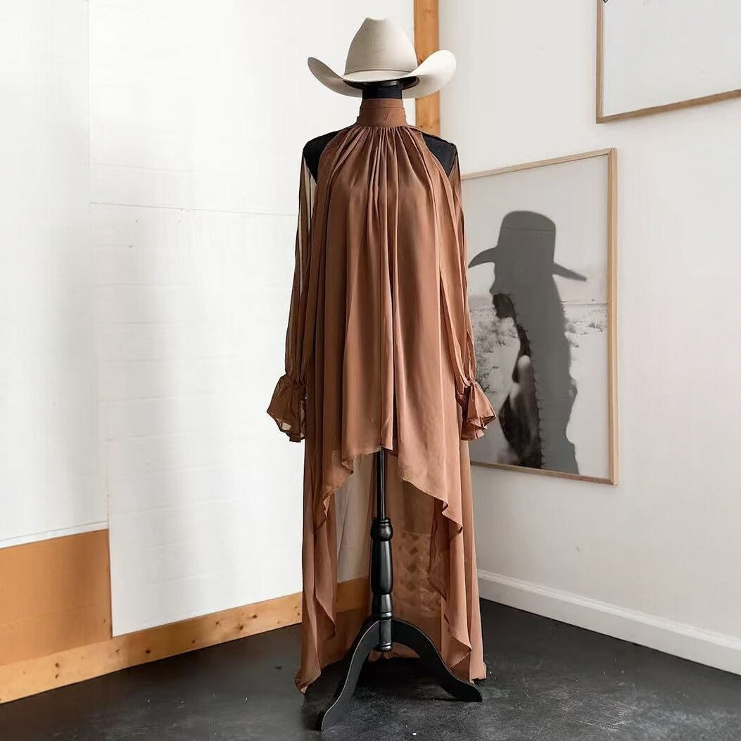 High-neck Irregular Chiffon Dress