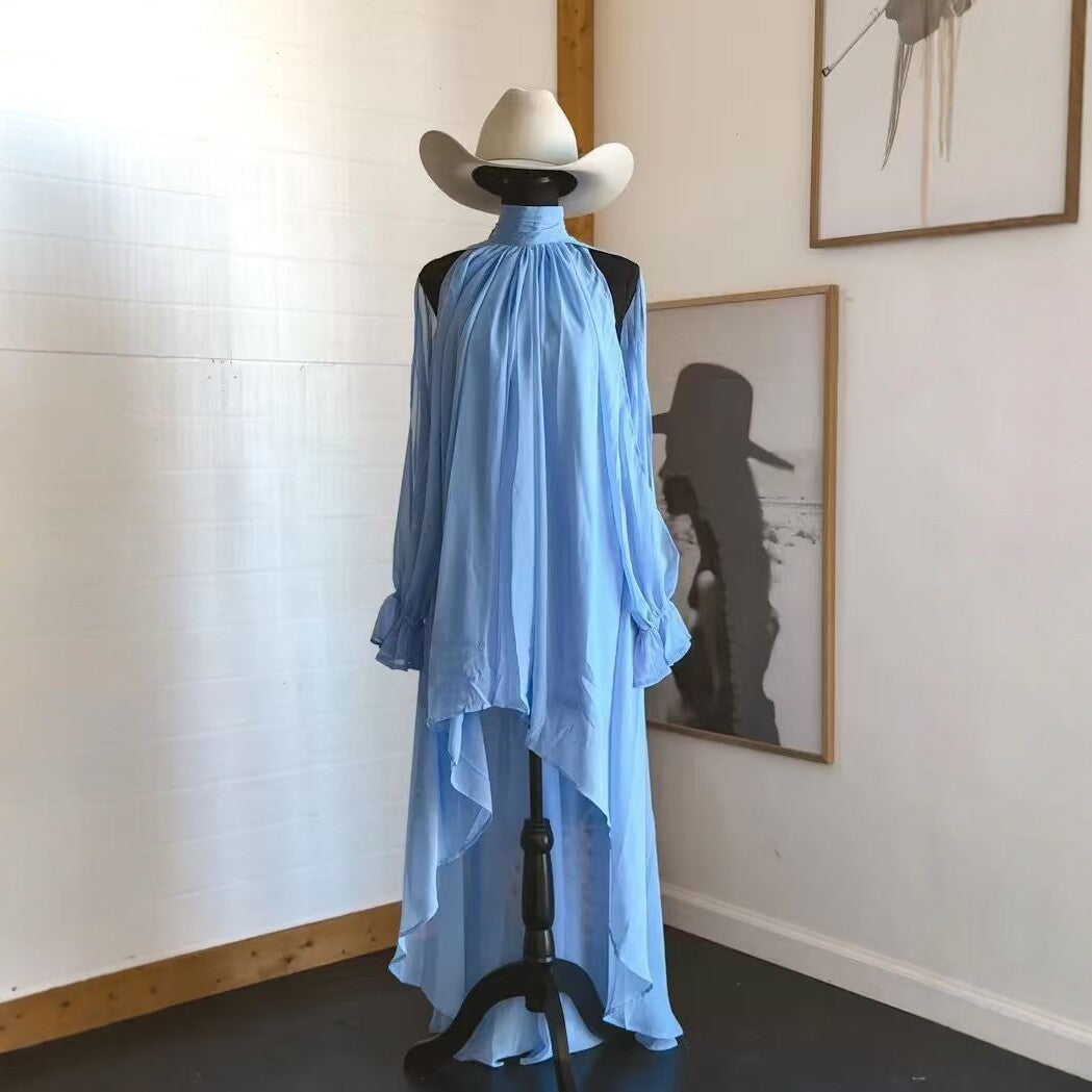 High-neck Irregular Chiffon Dress