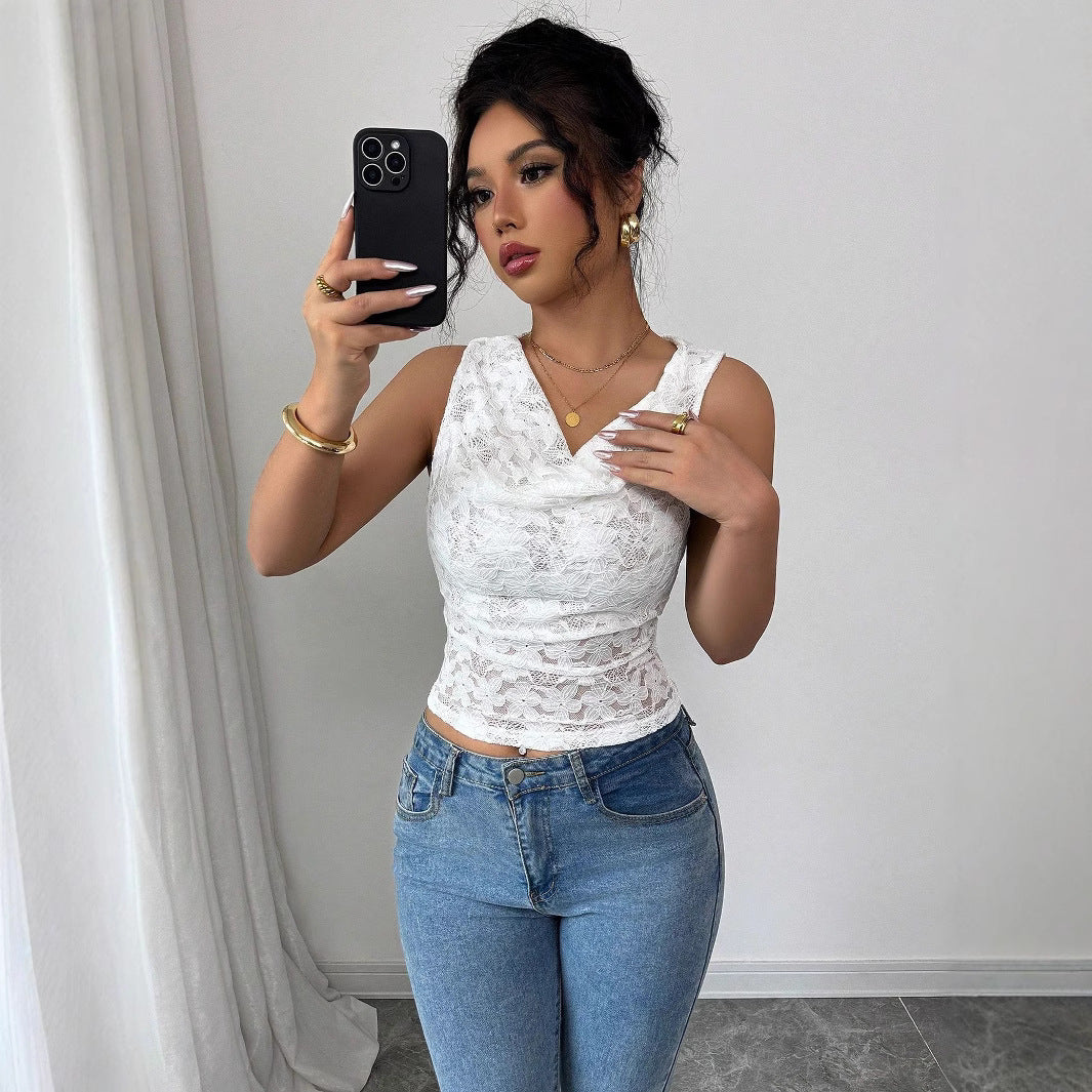 Women's Solid Color Minimalism Sexy Lace Sleeveless Top