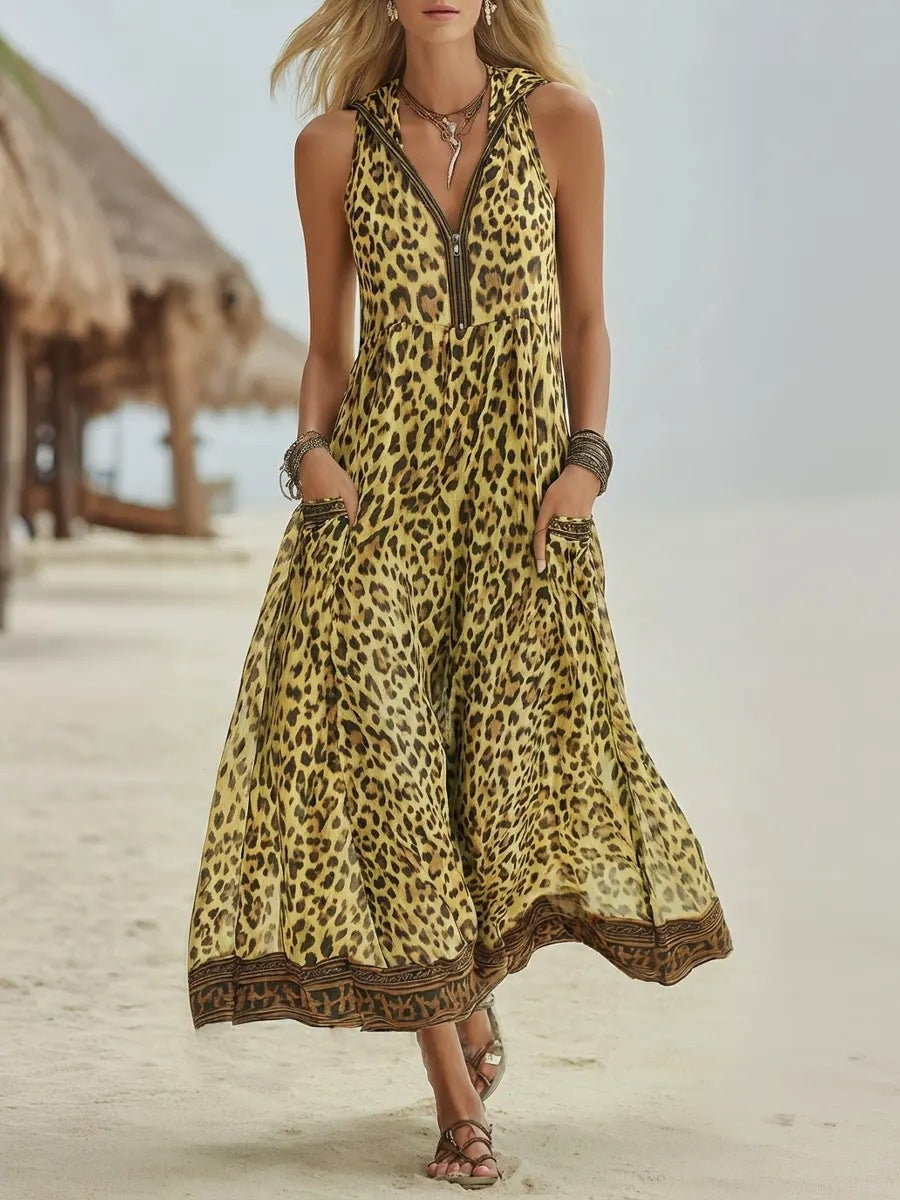 Sleeveless Leopard-print Midi Dress