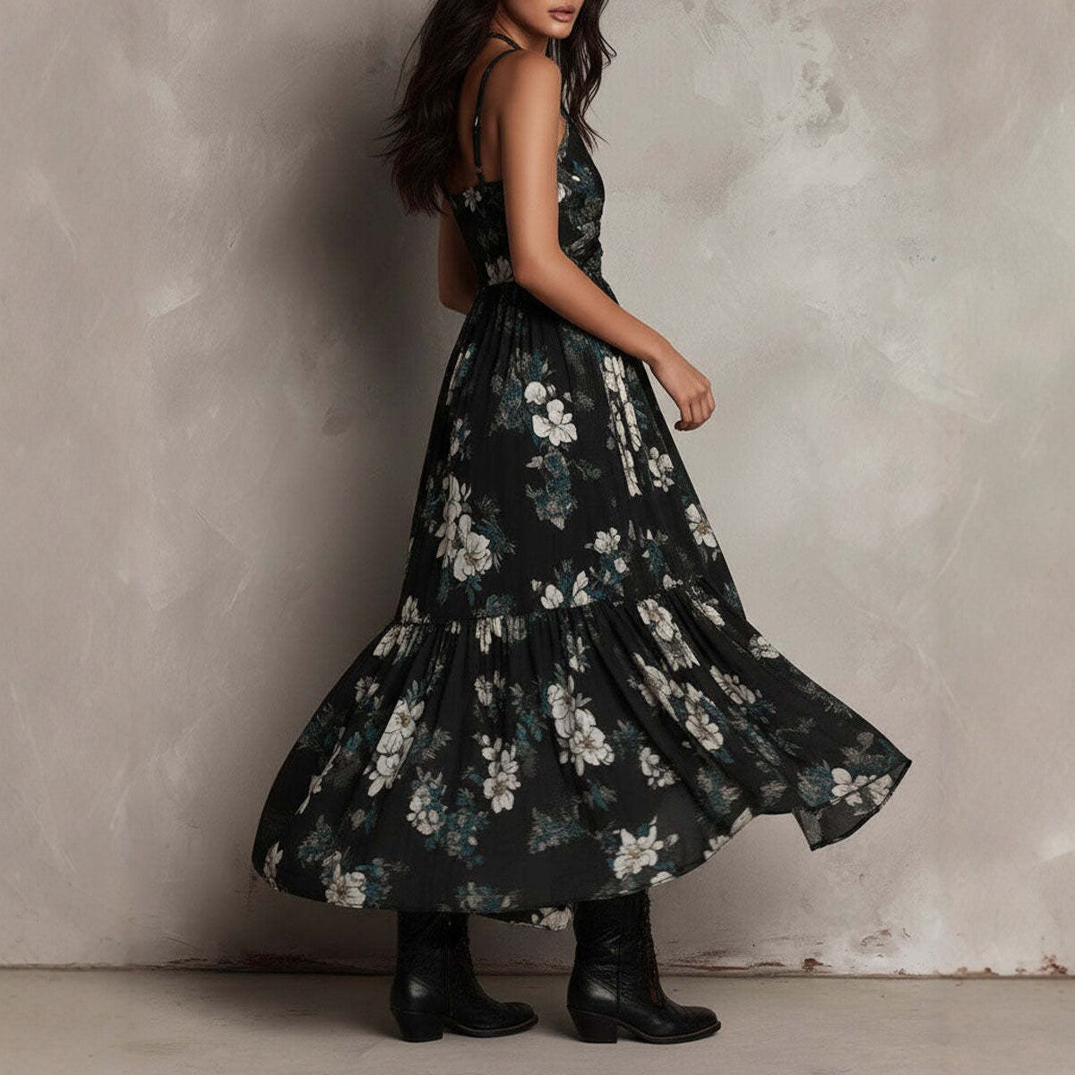 Womens V-Neck Fitted Waist High-Slit Maxi Fashionable Vacation Dress