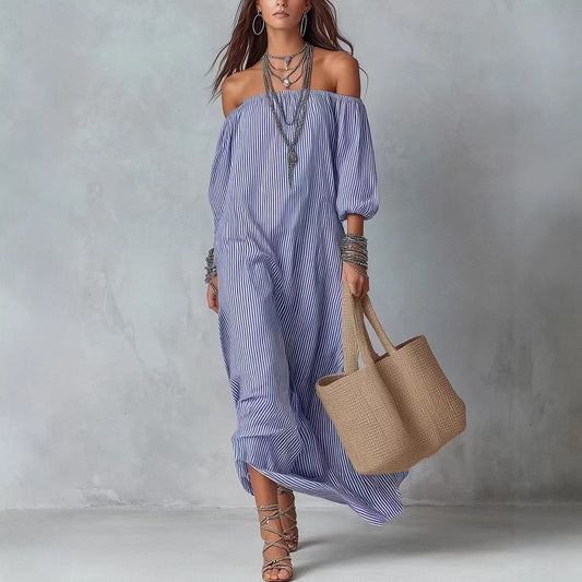 New SpringSummer Elegant Striped Loose-Fit Chic Holiday Dress For Women