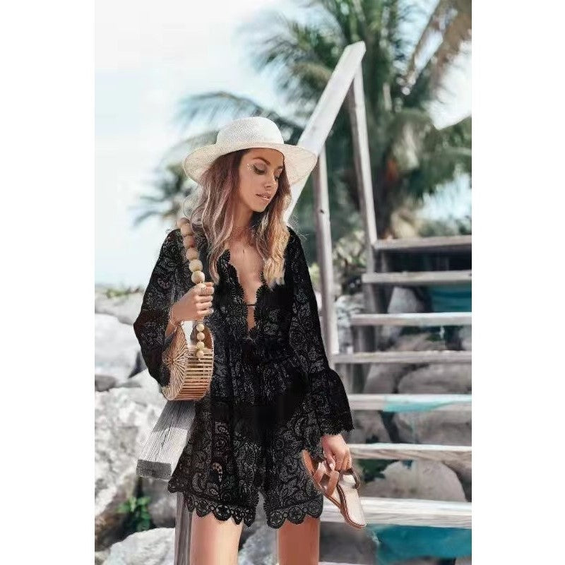 Bikini Cover-Up Sexy V-Neck Sun Protection Shirt