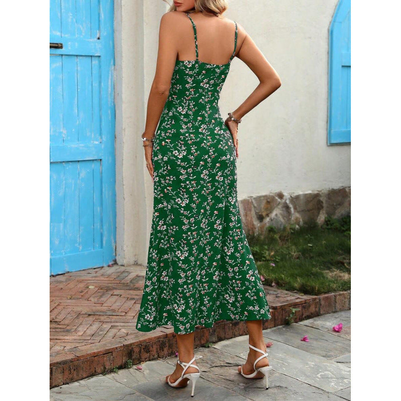 Fashionable Printed Off-Shoulder Waist-Cinched Sheath Fishtail Dress