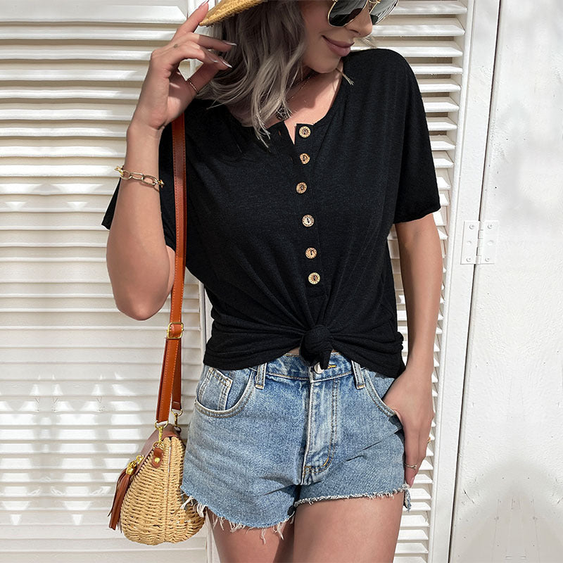 Women's Casual Button-Up Short-Sleeve T-Shirt
