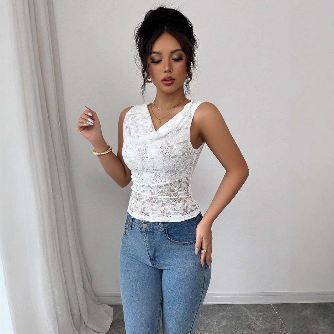 Women's Solid Color Minimalism Sexy Lace Sleeveless Top
