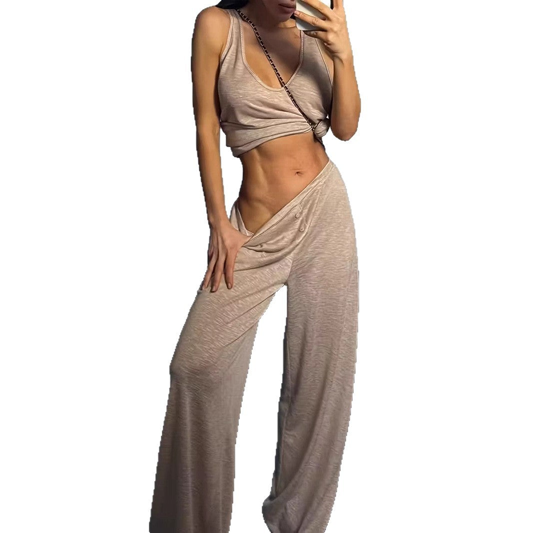 Womens Home Fitness Two-Piece Set Tank Top And Wide-Leg Pants