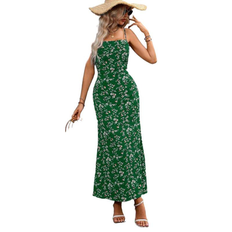 Fashionable Printed Off-Shoulder Waist-Cinched Sheath Fishtail Dress