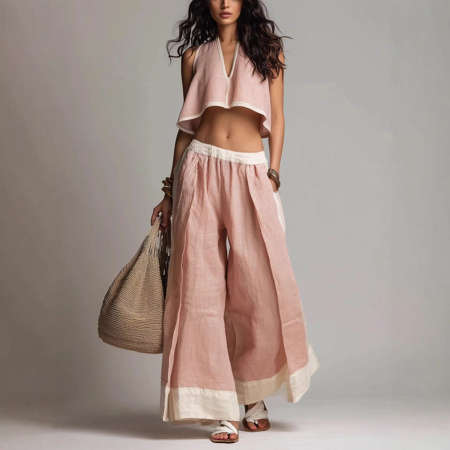 Casual Chic Solid Color Sleeveless V-Neck Set
