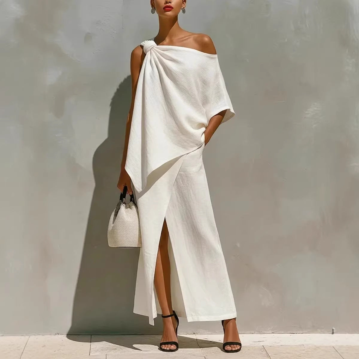 Womens Off-Shoulder Top And Skirt Two-Piece Set