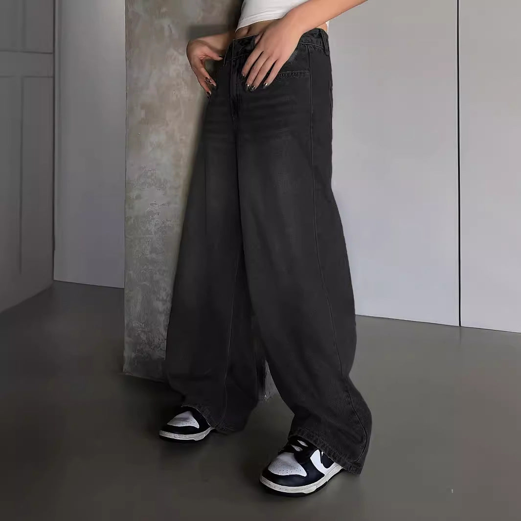 Water-washed Blue Wide-leg Extra-long Floor-length Jeans