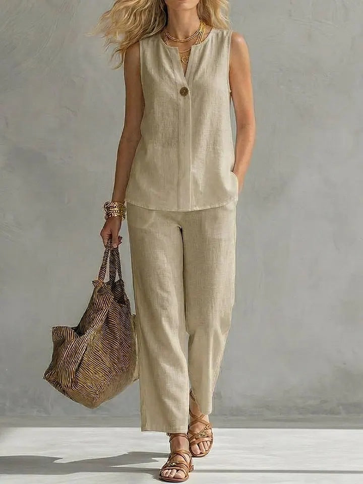 Casual Womens Sleeveless V-Neck Top Set
