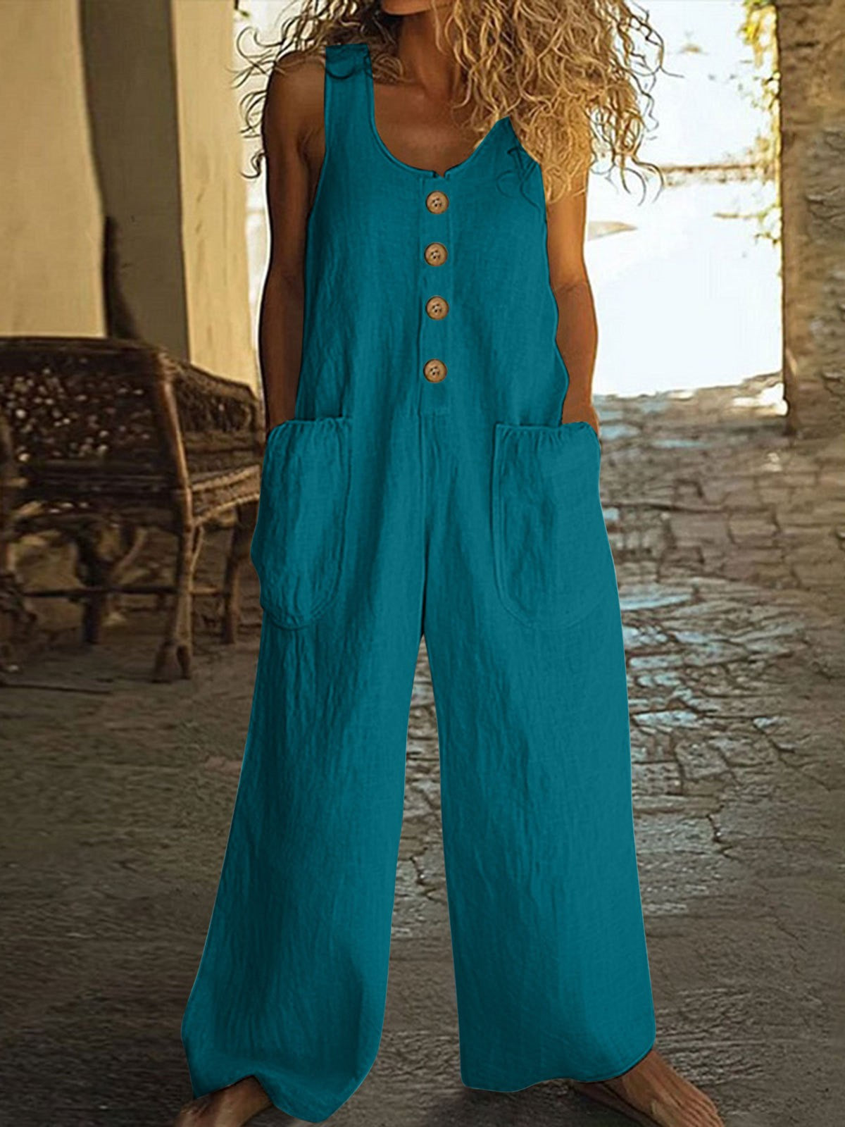 Summer New Cotton-linen Wide-leg Jumpsuit