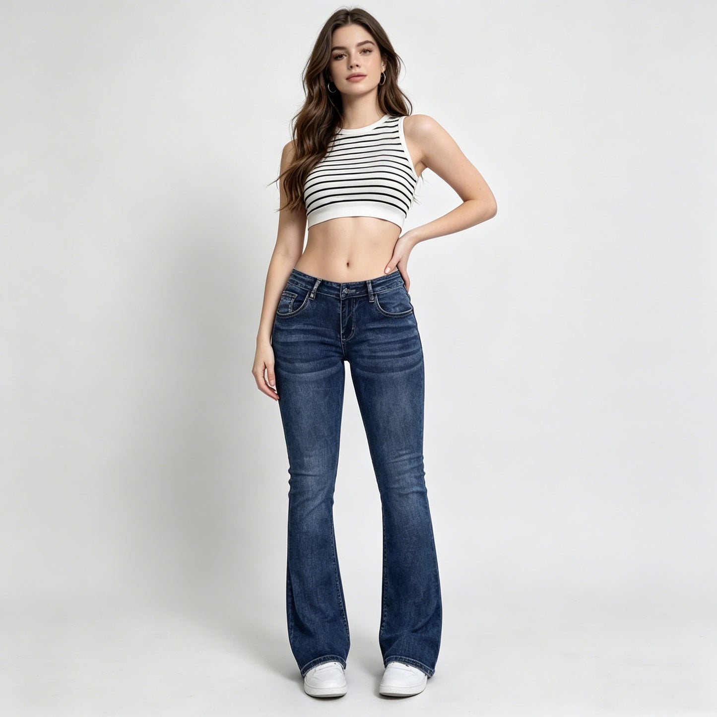 Women's Blue Slightly Wide Leg Stretch Jeans