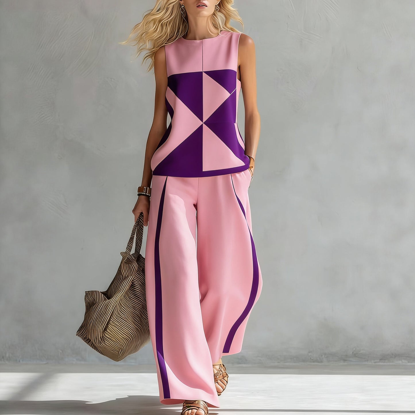 Women's Casual Sleeveless Printed Wide-Leg Pants Two-Piece Set