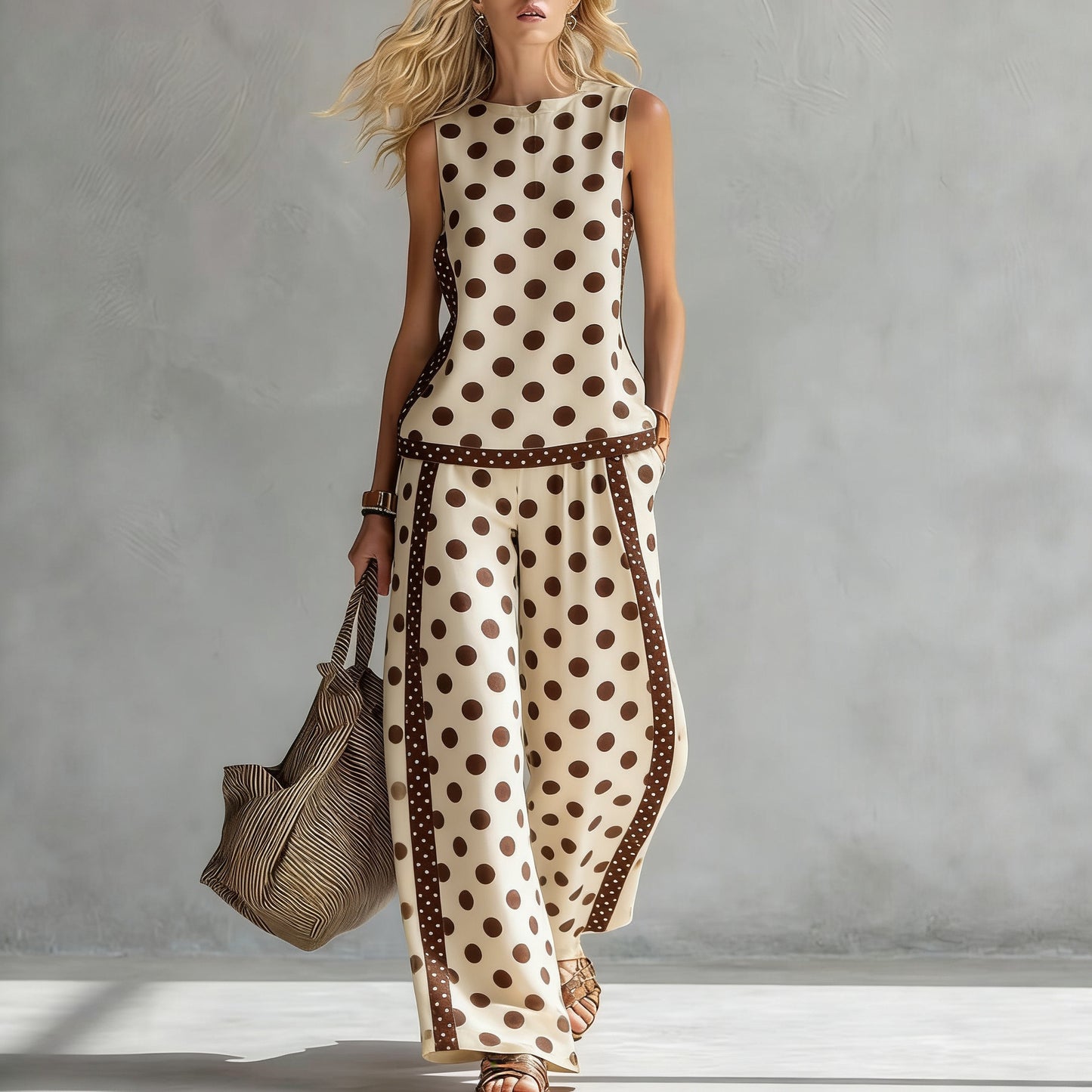 Women's Casual Sleeveless Printed Wide-Leg Pants Two-Piece Set