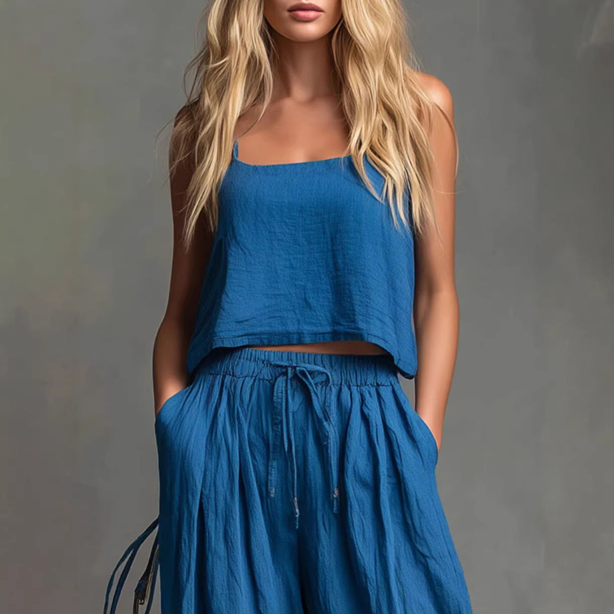 Strap Top And Wide-leg Pants Two-piece Set For Women