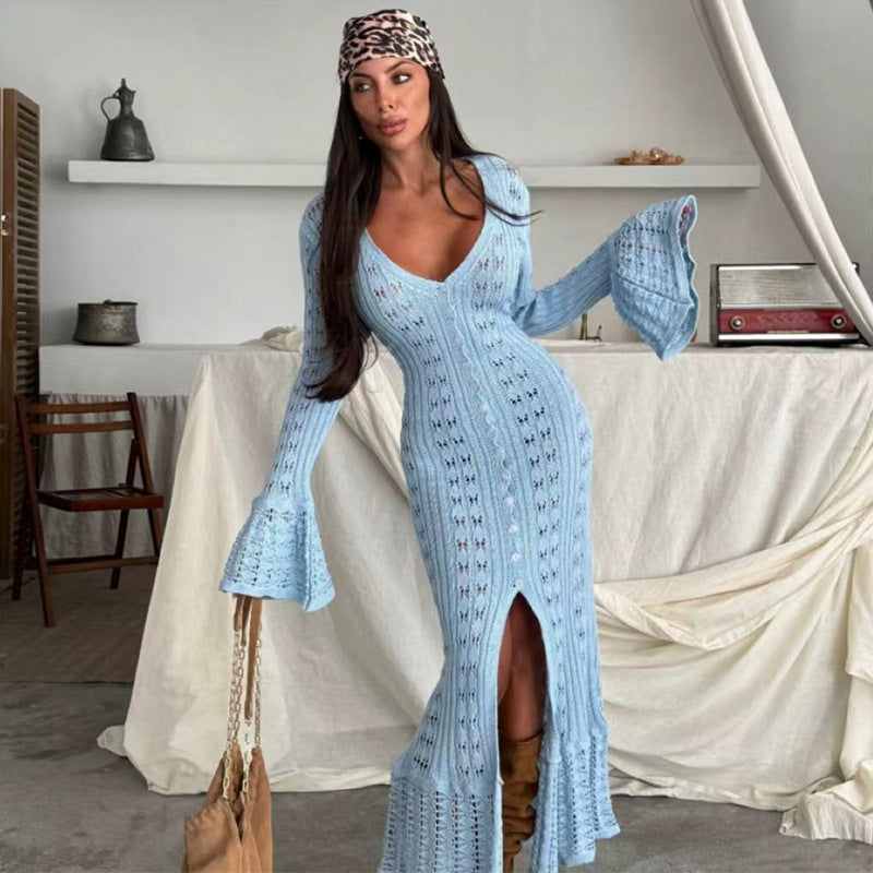 Women's Solid-Color Long Knitted Cardigan Outerwear
