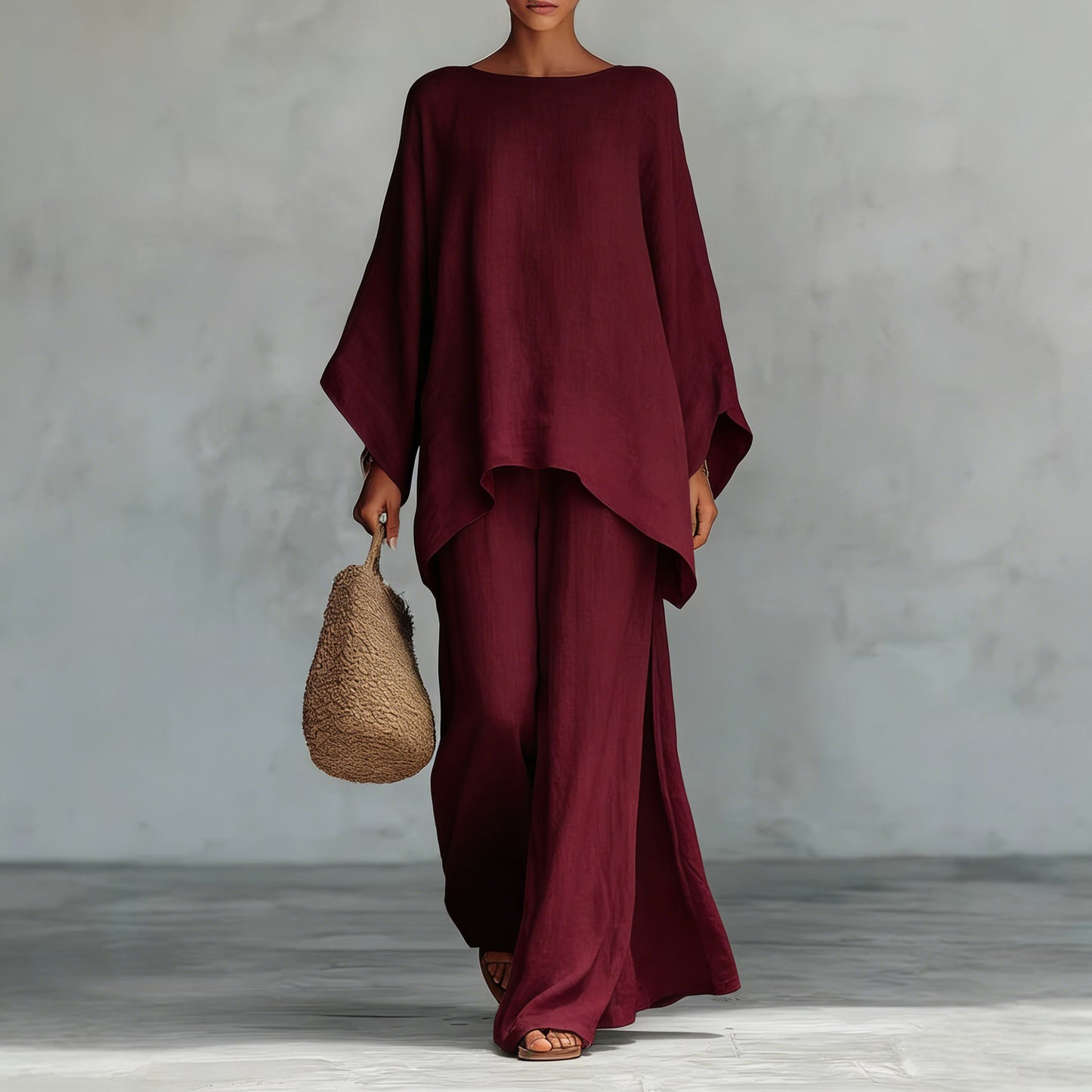 Womens Minimalist Relaxed-fit Top And Wide-leg Pants Set