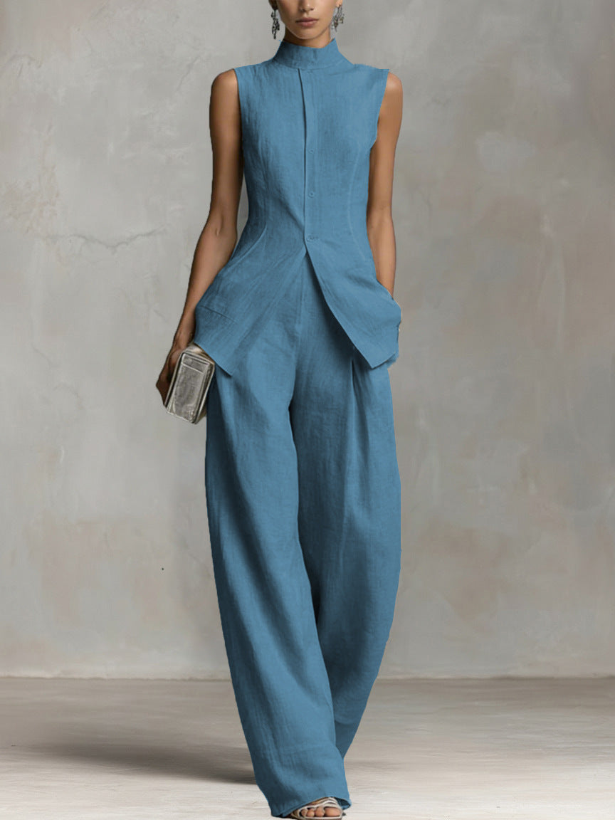 High-Neck Linen Two-Piece Set