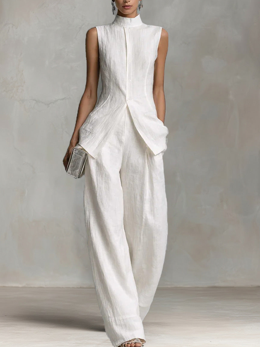 High-Neck Linen Two-Piece Set