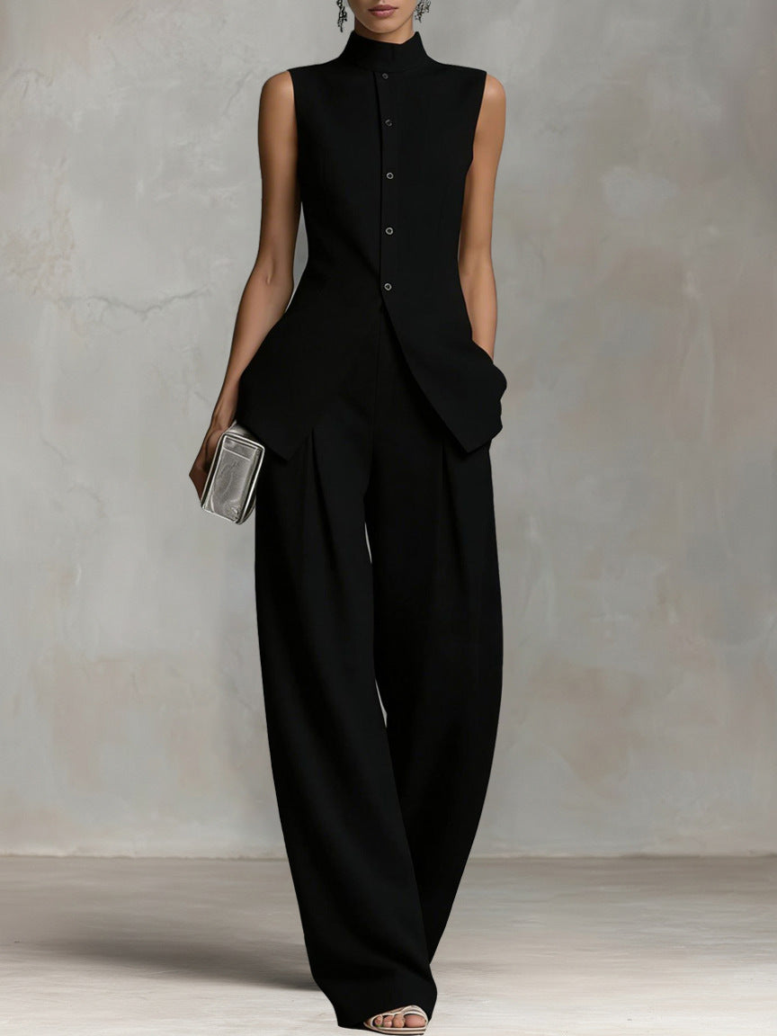 High-Neck Linen Two-Piece Set