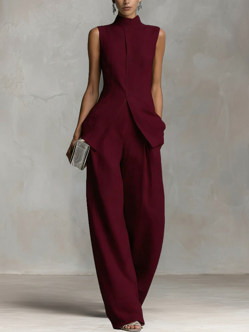High-Neck Linen Two-Piece Set
