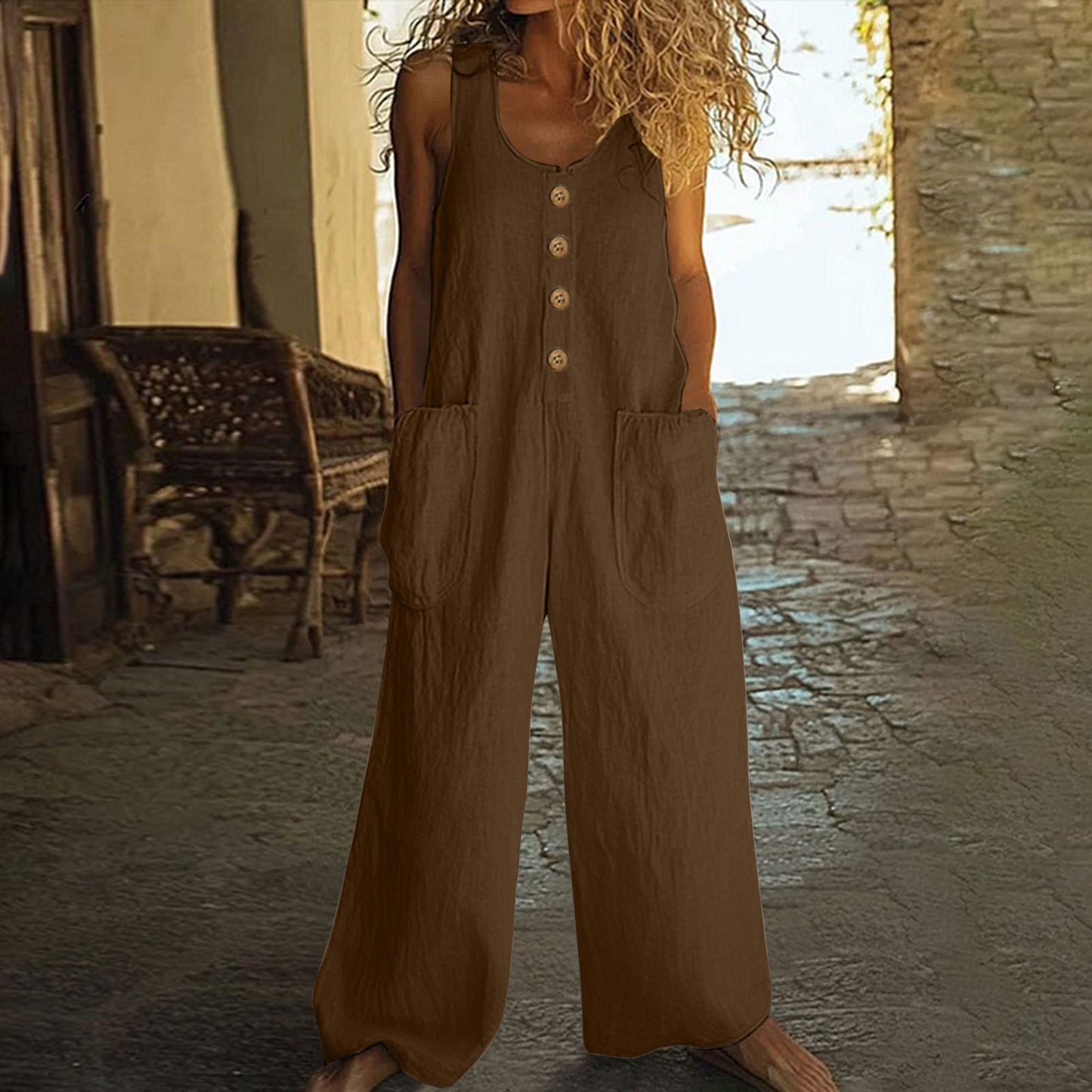 Summer New Cotton-linen Wide-leg Jumpsuit