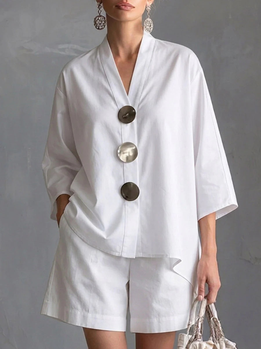 Women's Solid Color Wide-Leg Pants Suit