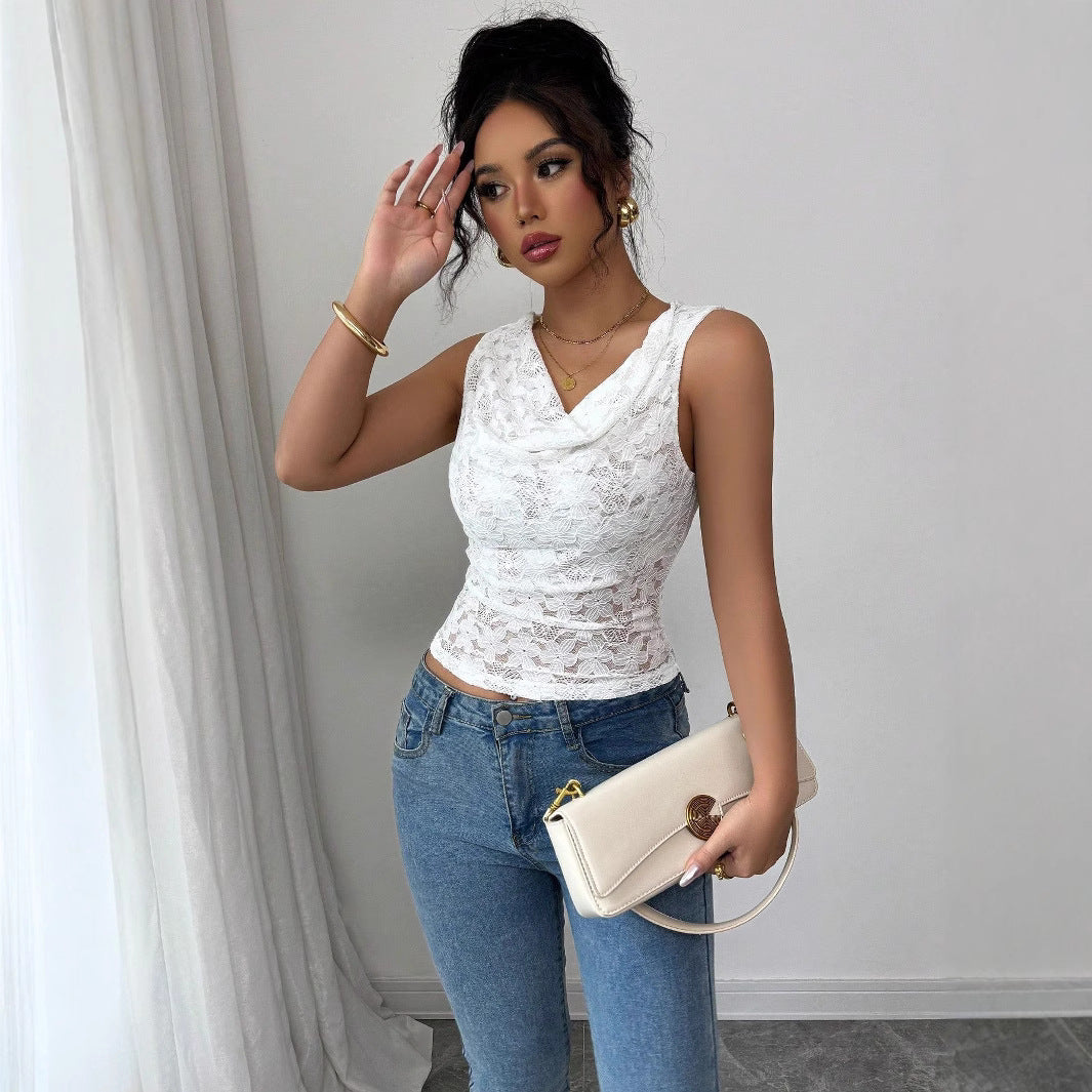 Women's Solid Color Minimalism Sexy Lace Sleeveless Top