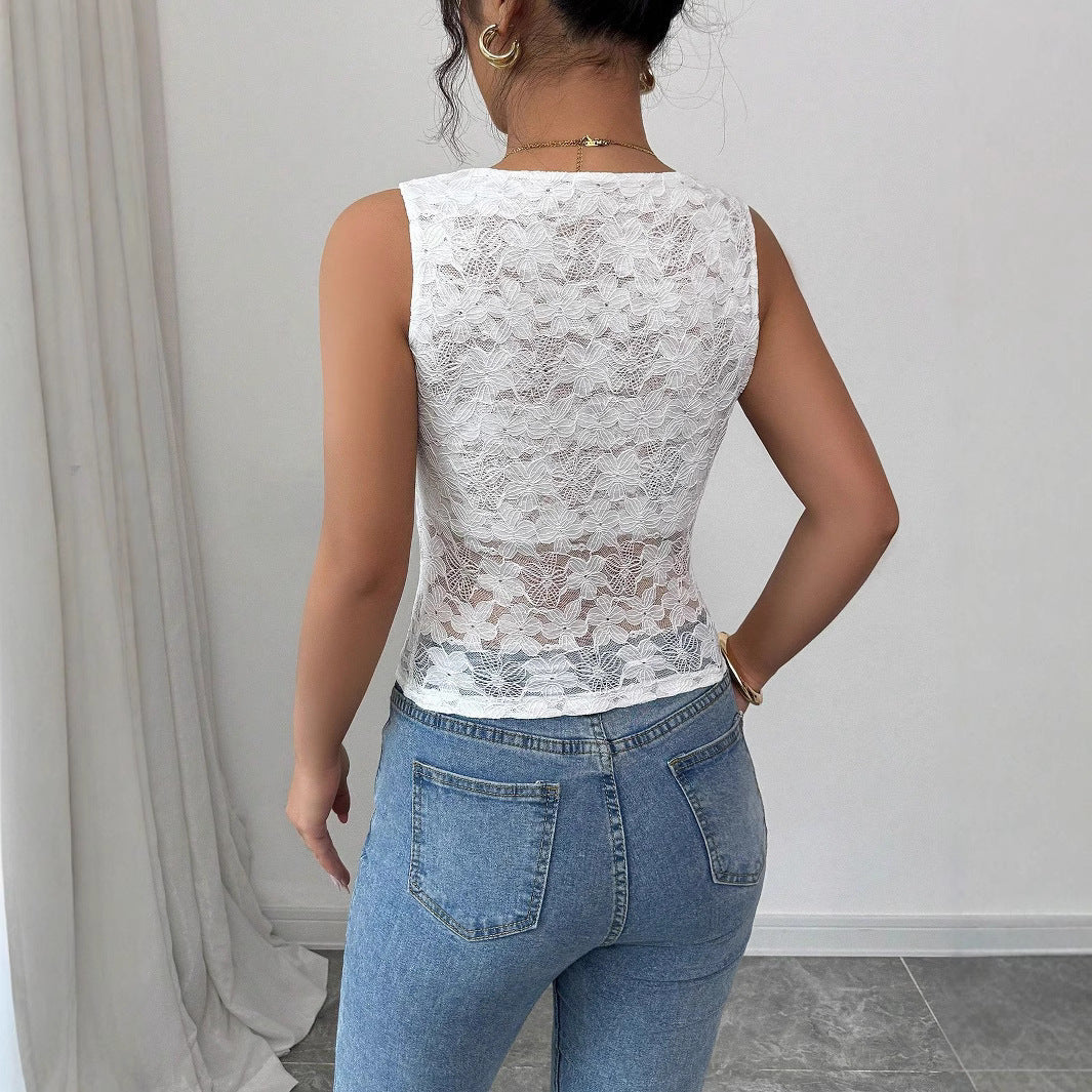 Women's Solid Color Minimalism Sexy Lace Sleeveless Top