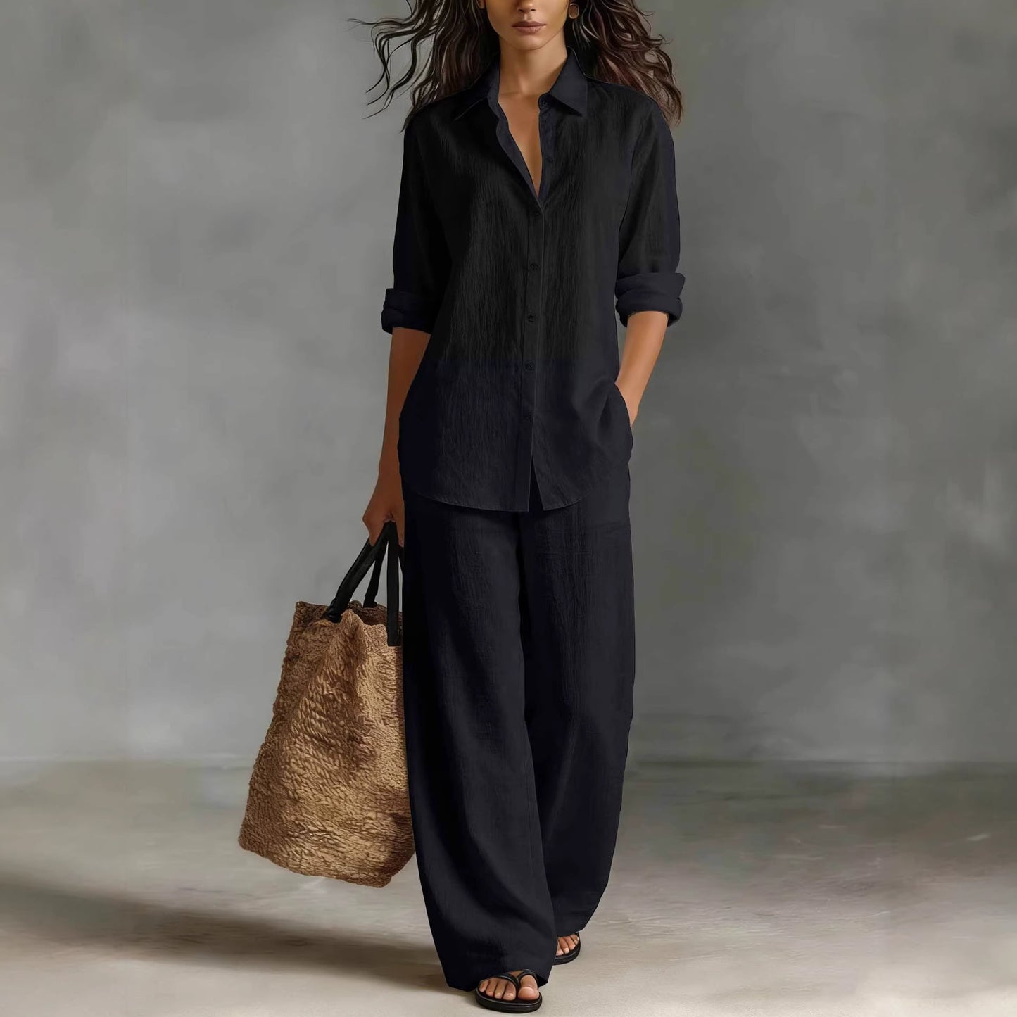 Bohemian Resort Cotton-Linen Top And Pants Set