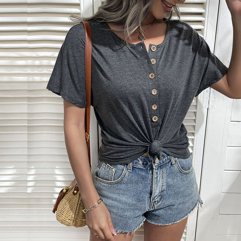 Women's Casual Button-Up Short-Sleeve T-Shirt