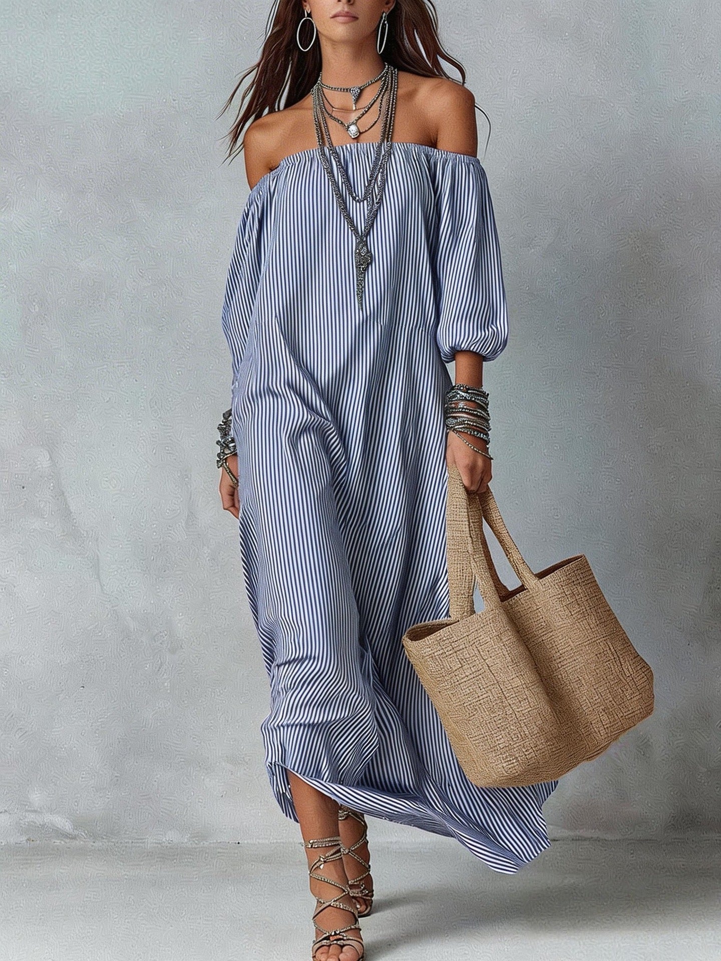 New SpringSummer Elegant Striped Loose-Fit Chic Holiday Dress For Women