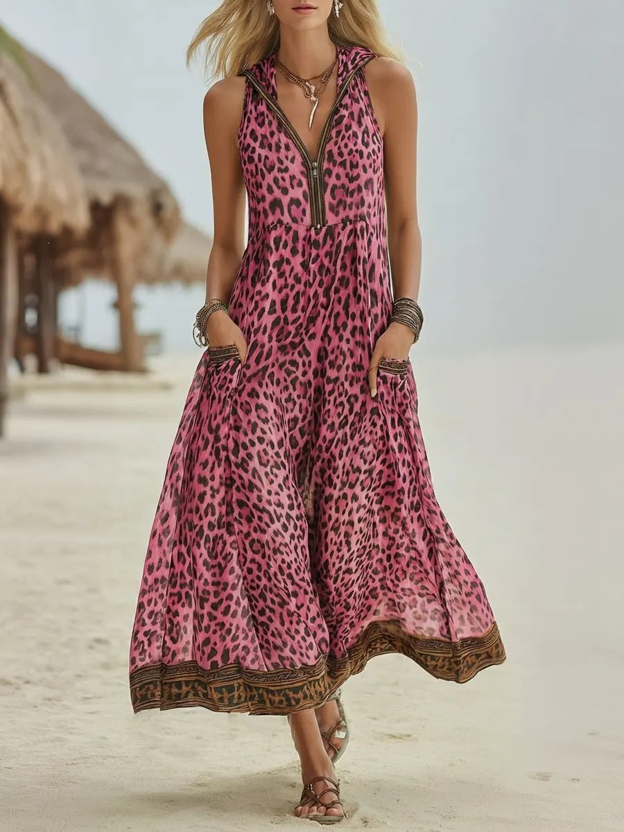 Sleeveless Leopard-print Midi Dress