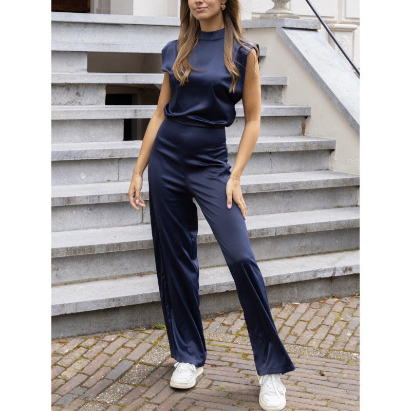 Backless Evening Dress Jumpsuit Solid Color Casual Straight Pants