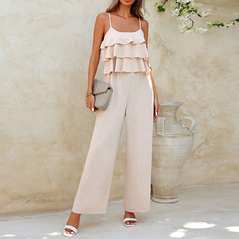 Women's European And American Style Lotus Leaf Suspender Jumpsuit