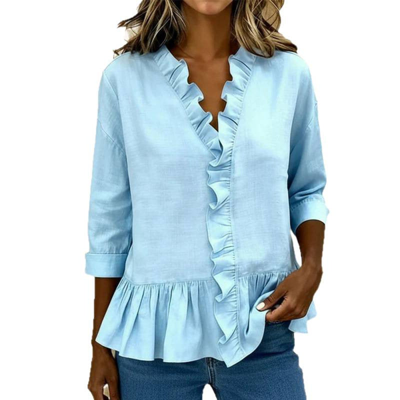 Summer Solid Color Ruffle Hem T-Shirt Women's Casual